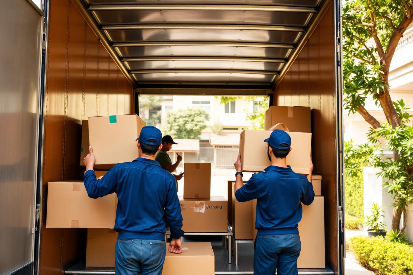 Professional movers loading a truck